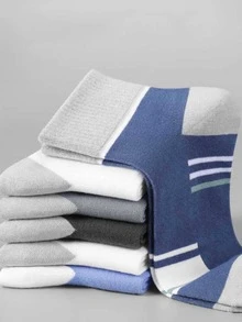 5雙男士條紋圖案中筒襪 - 彩色 - 查看 2