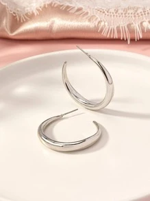 1 对时尚简约 C 形女士耳环，适合派对、度假和日常佩戴 - 銀色 - 查看 4