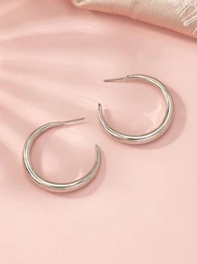 1 对时尚简约 C 形女士耳环，适合派对、度假和日常佩戴 - 銀色 - 查看 3