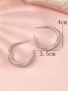 1 对时尚简约 C 形女士耳环，适合派对、度假和日常佩戴 - 銀色 - 查看 5