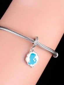 1入組創意方晶鋯石裝飾標語細節幾何純銀DIY吊墜適合女士DIY首飾製作 - 銀色 - 查看 5