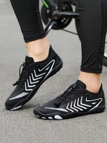 Women Drawstring Front Geometric Pattern Creek Shoes, Sporty Summer Elastane Water Shoes - Black - View 3
