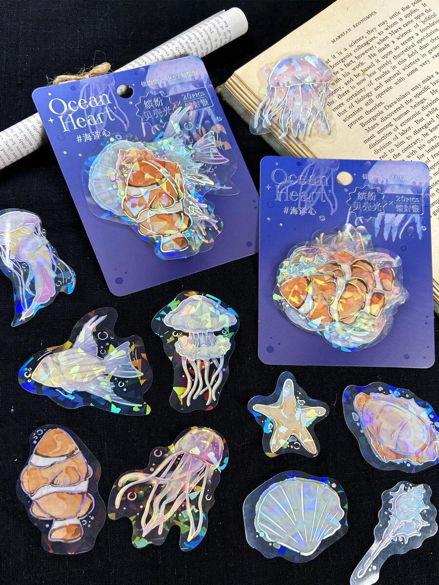 20 Cái/túi Họa Tiết Cá & Vỏ Các Loại Miếng Dán, Miếng Dán Trang Trí Đa Năng Cho Thủ Công DIY, Tay Tài Khoản Trang Trí - Nhiều màu - Xem 1