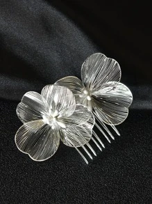 1pc Women's Silver Alloy Flower Shaped Hair Comb For Bridal Wedding, Party And Gathering Elegant Valentine's Day Valentines,Hair Accessories,Bride Hair Styling, Side Comb