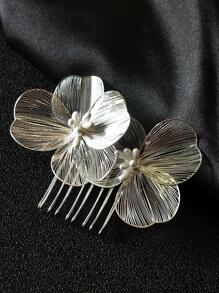 1pc Women's Silver Alloy Flower Shaped Hair Comb For Bridal Wedding, Party And Gathering Elegant Valentine's Day Valentines,Hair Accessories,Bride Hair Styling, Side Comb