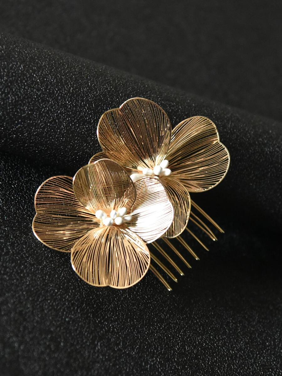 1pc Handmade Alloy Flower Hair Comb Accessory, For Daily Wear & Party, Hair Accessories