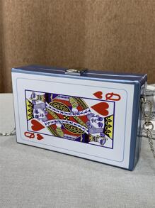 Mini Box Bag Fashion Playing Card Print Chain PU - Blue - View 3