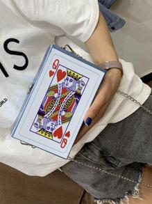 Mini Box Bag Fashion Playing Card Print Chain PU - Blue - View 4