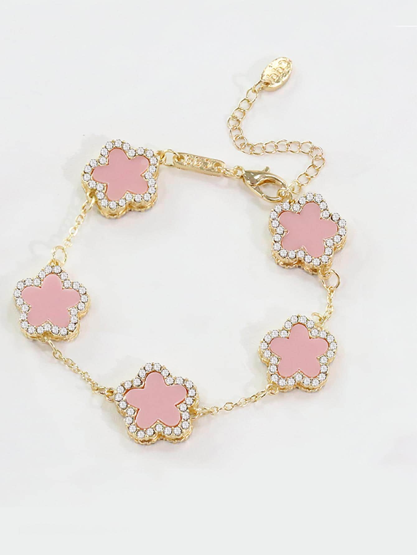 สร้อยข้อมือ แฟชั่น โลหะผสมสังกะสี พลอยเทียม & ตกแต่ง ดอกไม้ สำหรับ ผู้หญิง สำหรับ งานปาร์ตี้ 1 ชิ้น - สีเบบี้ชมพู - ดู 5