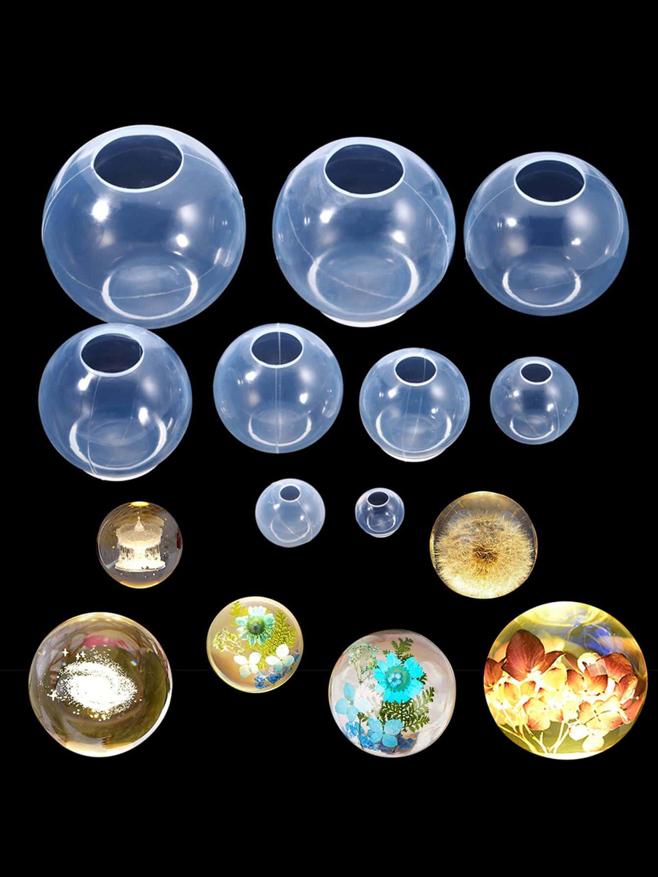 1个20-100毫米硅胶球模具，3D行星球环氧树脂模具，适用于DIY环氧树脂吊坠工艺品和家居装饰