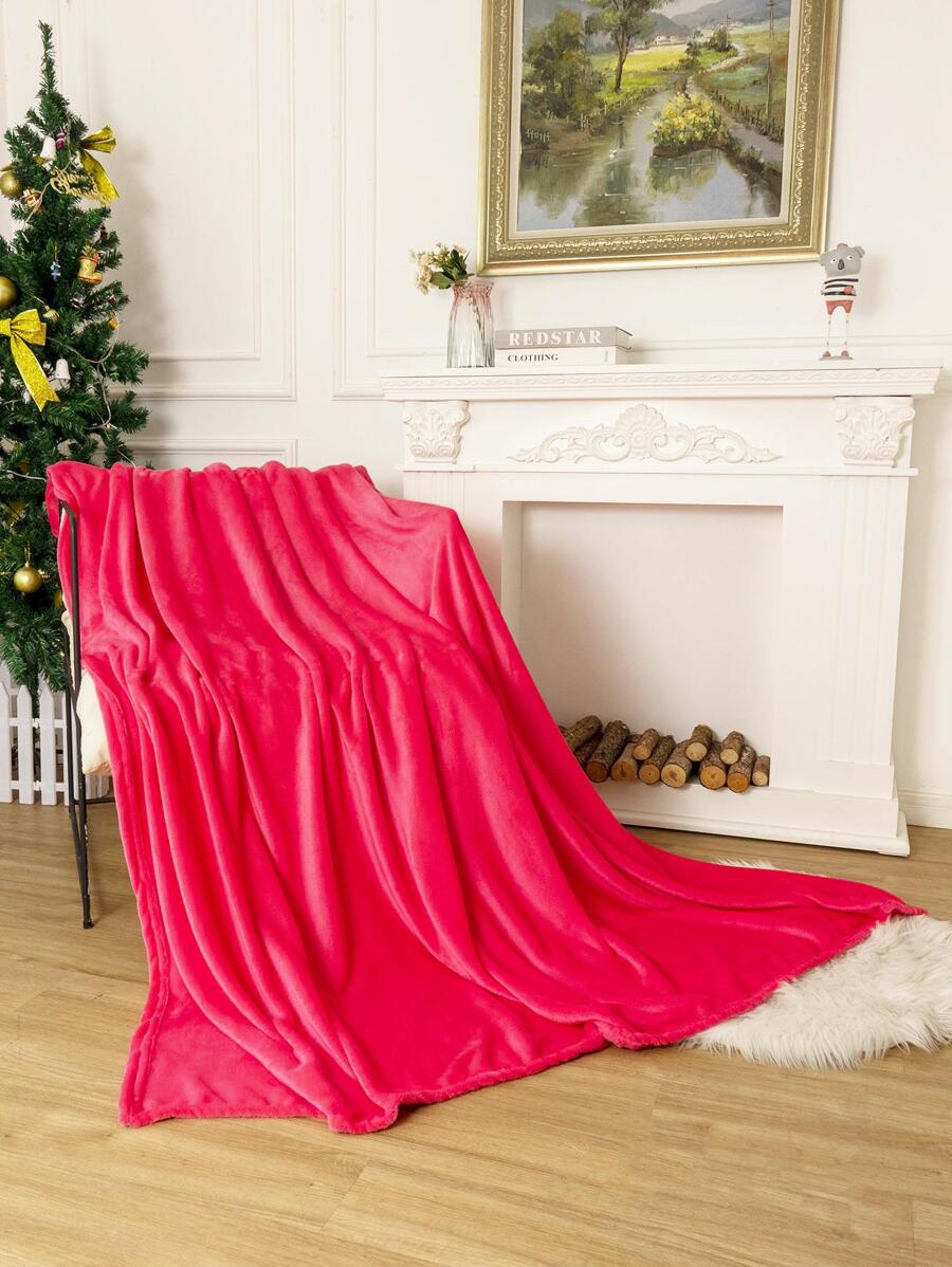 1pc Solid Color Throw Blanket, Hot Pink Fabric Blanket, For Home, Office - Hot Pink - View 1