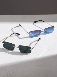 2pairs Men Square Lens Rimless Boho Fashion Glasses, For Outdoor Vintage Beach Accessories Glasses Shades For Summer Beach Vacation,Outdoor,Travel - Multicolor - View 3