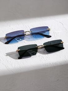 2pairs Men Square Lens Rimless Boho Fashion Glasses, For Outdoor Vintage Beach Accessories Glasses Shades For Summer Beach Vacation,Outdoor,Travel - Multicolor - View 2