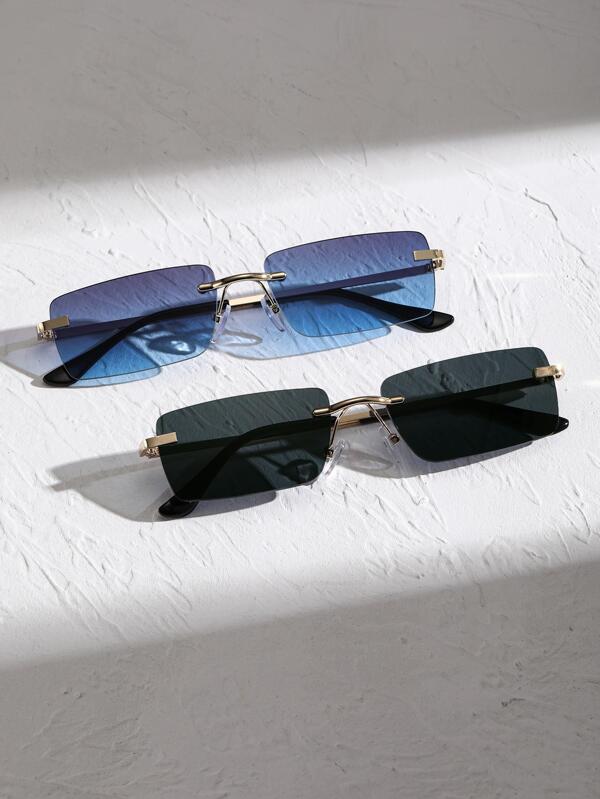 2 Paare Herren randlose Quadratbrille im Bohostil, für Outdoor, Vintage Strand Accessoires, Sonnenbrillen für Sommer, Strand, Urlaub, Outdoor, Reisen