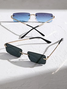 2pairs Men Square Lens Rimless Boho Fashion Glasses, For Outdoor Vintage Beach Accessories Glasses Shades For Summer Beach Vacation,Outdoor,Travel - Multicolor - View 5