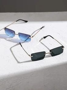 2pairs Men Square Lens Rimless Boho Fashion Glasses, For Outdoor Vintage Beach Accessories Glasses Shades For Summer Beach Vacation,Outdoor,Travel - Multicolor - View 4