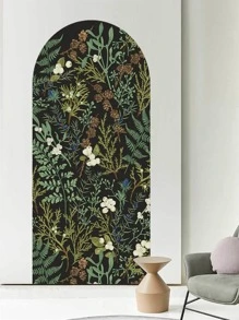 2 piezas/set PVC muro retro con patrón de planta Pegatina de pared para casa Decoración mural - Verde - Ver 3