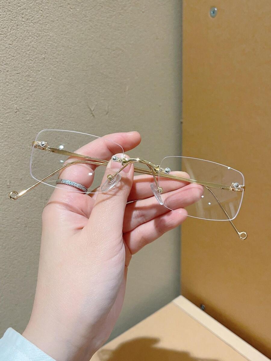 1pair Women Square Lens Rimless Casual Eyeglasses For Daily Life - Clear - View 1