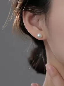 1 par de pendientes con botón de plata esterlina con decoración de perlas falsas para mujer, como regalo, joyería de boda, joyería de novia, joyería de vacaciones - Dorado - Ver 3