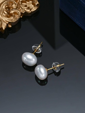 1pair Elegant Faux Pearl Decor Sterling Silver Stud Earrings For Women For Gift Wedding Jewelry Bridal Jewelry Holiday