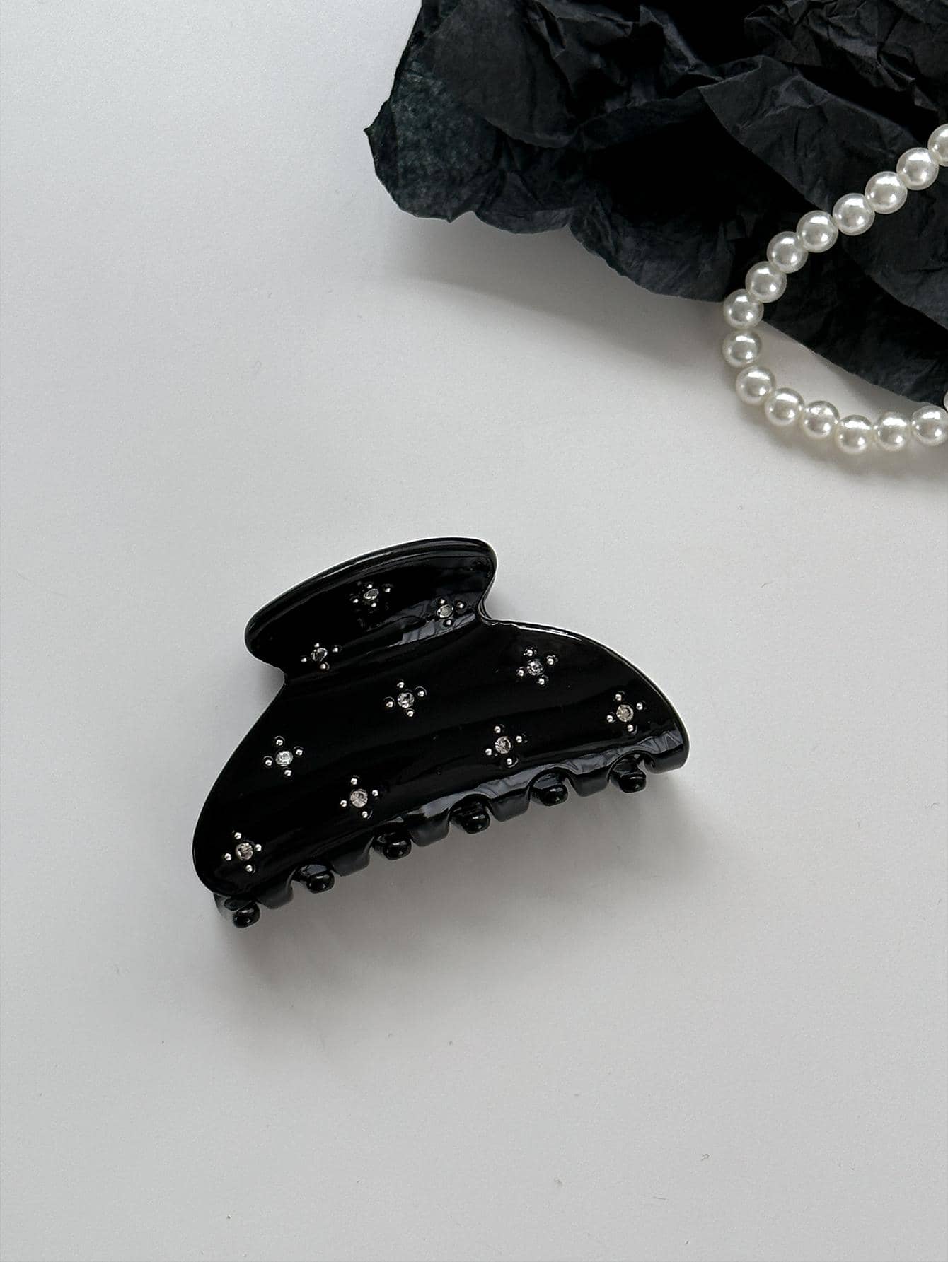 OUSEON 1個女士醋酸纖維夾子，黑色和鑲有閃石裝飾，休閒風格