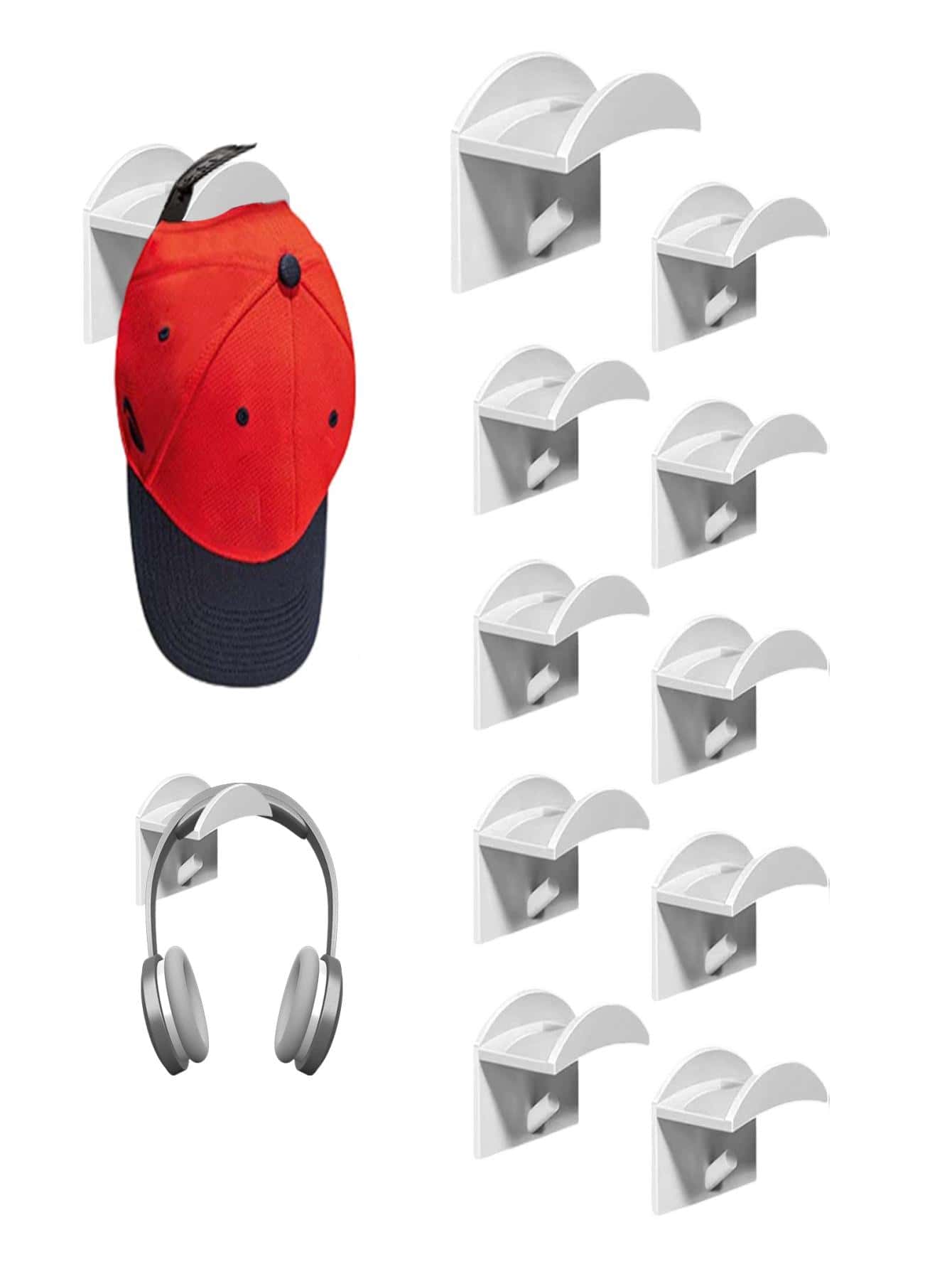 10-Pack Hat Rack for Wall,Hat Rack Organizer,No Drilling,Strong Hold Hat Hangers,Hat Hangers for Wall,Display for Door,Closet - 白色 - 查看 1