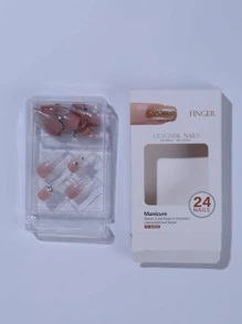 提升你風格帶24入組長款棺材透明蝴蝶結裝飾全覆蓋假指甲成套工具 - 彩色 - 查看 7