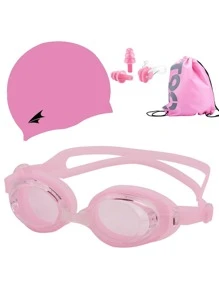 5入組泳鏡和游帽和鼻夾和耳塞和抽繩細節游泳包套裝 - 粉色 - 查看 2