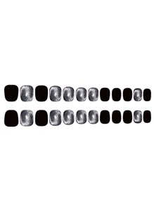 24 件套方形手工银河猫眼指甲贴纸（带摩擦棒）和 1 件果冻凝胶按压指甲美甲用品 - 彩色 - 查看 9