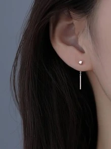 Pendientes de enhebrar de cadena cuadrada minimalista para mujer, aretes para dormir, joyería elegante, 1 par
