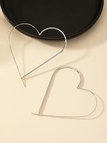 愛心設計圓耳環 - 銀色 - 查看 1