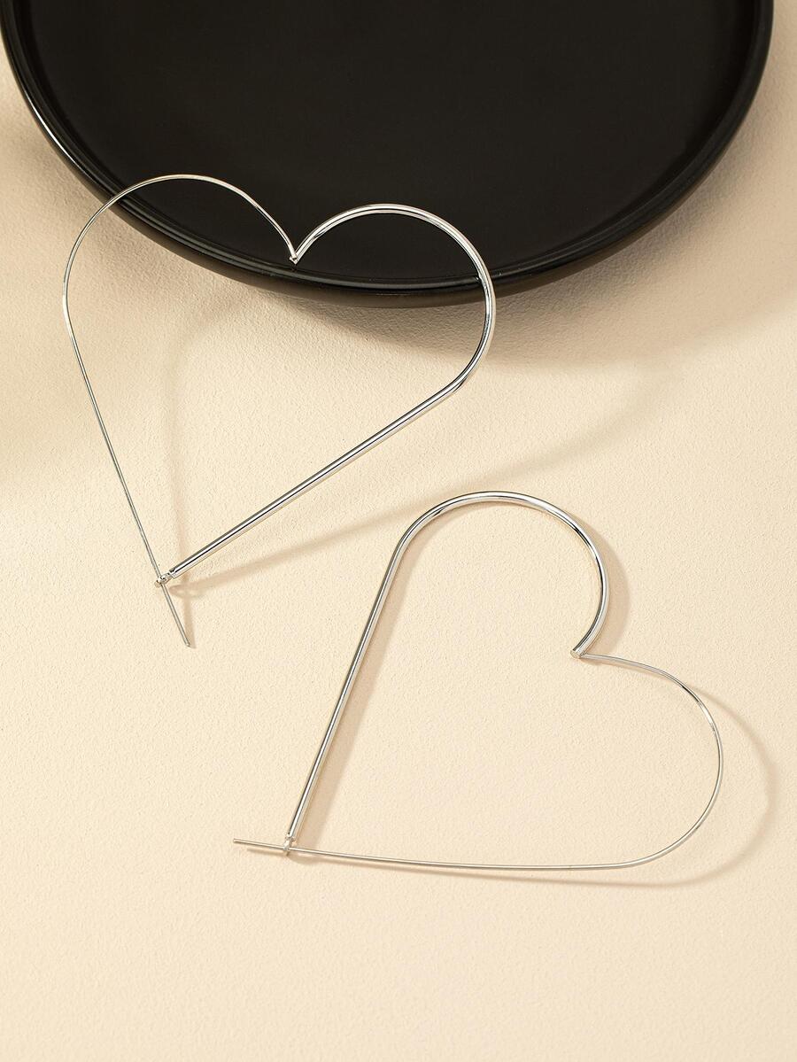 愛心設計圓耳環 - 銀色 - 查看 1
