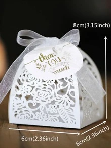 50pcs Hollow Out Gift Box, White Paper Candy Box For Wedding - White - View 2