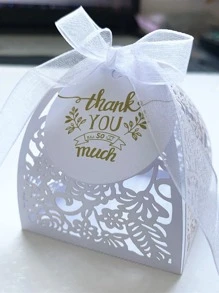 50pcs Hollow Out Gift Box, White Paper Candy Box For Wedding - White - View 3