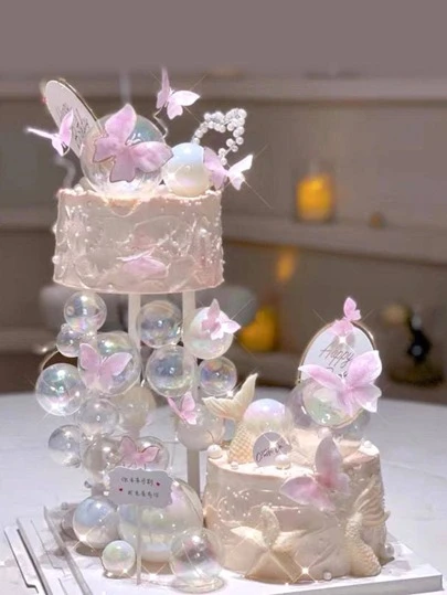 1個塑料球生日蛋糕裝飾，浪漫烘焙節日飾品（顏色和尺寸隨機）