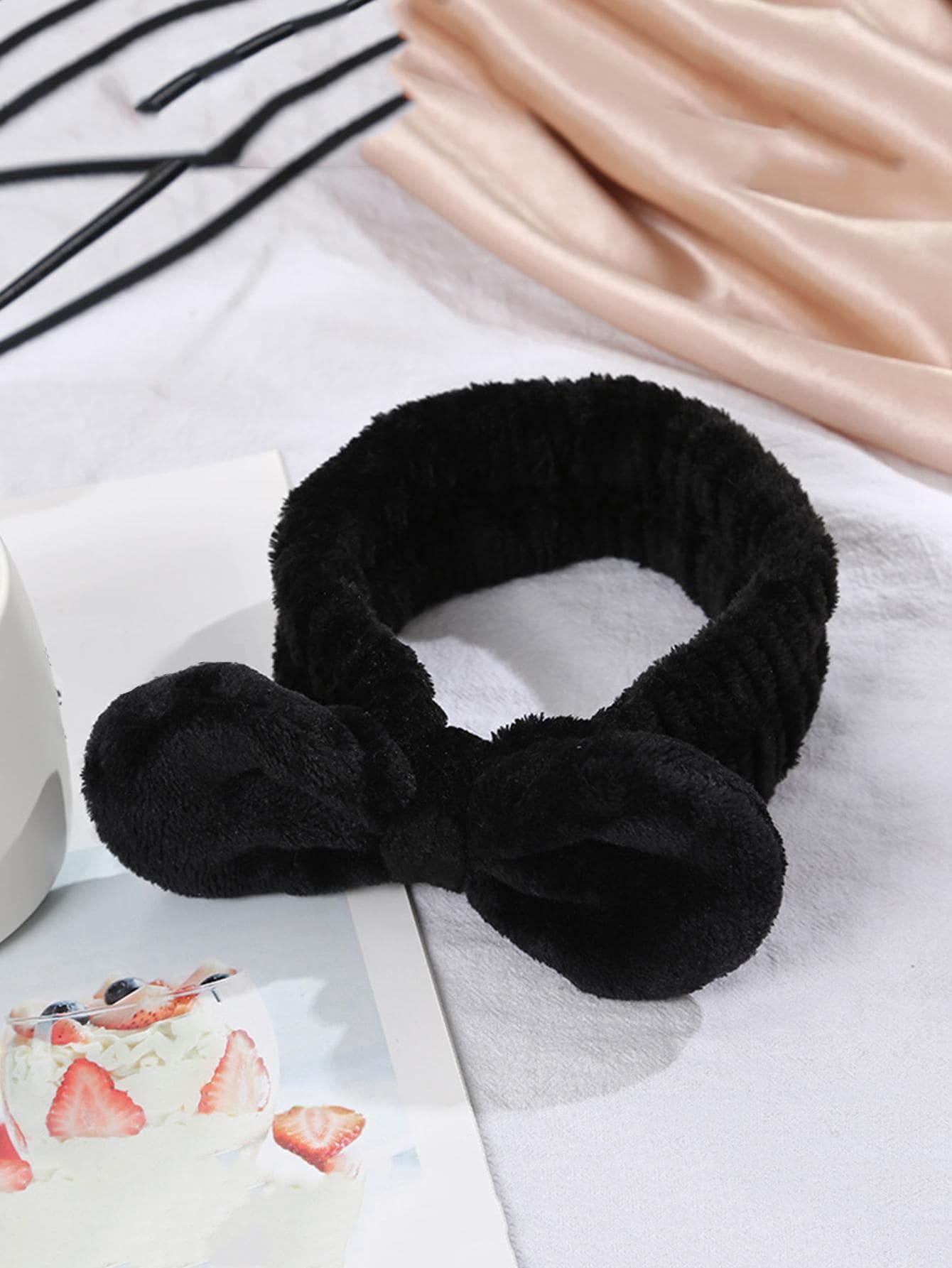 1入組蝴蝶結裝飾沐浴髮帶 - 黑色 - 查看 1