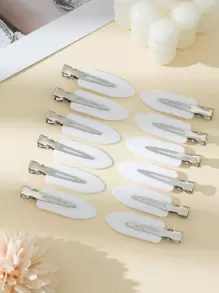 12入組簡約時尚白色女士無痕齊劉海夾化妝無痕側夾，適用於日常洗臉、化妝和護膚。 - 白色 - 查看 2