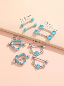 8 Cái/bộ Funky Rhinestone Trang Trí Trái Tim Vòng Núm Vú Cho Phụ Nữ Để Trang Trí Hàng Ngày - Nhiều màu - Xem 3