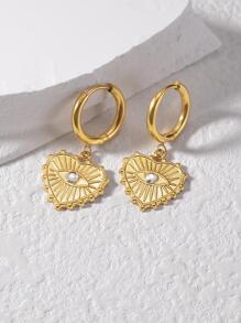 Rhinestone & Eye Decor Heart Drop Earrings Valentines,Mom,Mother,Mother's Day,Gift - Gold - View 2