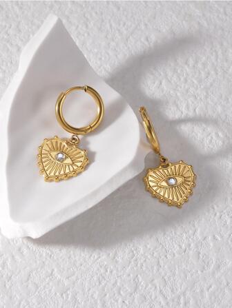 Rhinestone & Eye Decor Heart Drop Earrings Valentines,Mom,Mother,Mother's Day,Gift