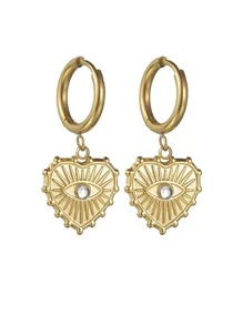 Rhinestone & Eye Decor Heart Drop Earrings Valentines,Mom,Mother,Mother's Day,Gift - Gold - View 4