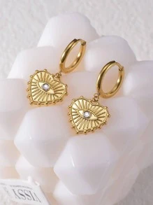 Rhinestone & Eye Decor Heart Drop Earrings Valentines,Mom,Mother,Mother's Day,Gift - Gold - View 3