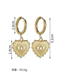 Rhinestone & Eye Decor Heart Drop Earrings Valentines,Mom,Mother,Mother's Day,Gift - Gold - View 5