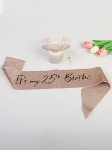 2入組/套 18 21 25 30 40 50 60 70 玫瑰金生日女王腰帶帶別針，甜美水鑽頭飾皇冠，生日禮物裝飾品女式 - 玫瑰金 - 查看 3