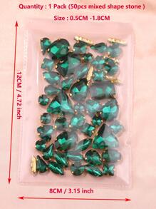 50個/包翡翠綠色混合形狀手縫鑲嵌水晶繡花裝飾珠子,扁平的後背掛金底座帶孔的閃亮閃閃發光的水晶diy配件,縫針和縫紉材料,用於裝飾衣服、裙子、包、鞋子、胸針、耳環、手工藝品 - 墨綠色 - 查看 2