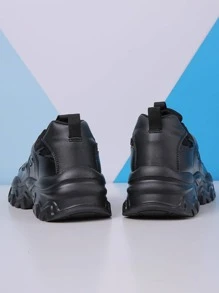 Men Letter Patch Decor Lace-up Front Chunky Sneakers - Black - View 1