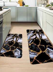 1/2 PC Modern Style Marble Pattern Printed Kitchen Mat, Crystal Velvet Rectangular Soft Anti-Slip Absorbent Floor Mat, Suitable For Kitchen, Dining Room, Living Room Home Use - Multicolor - View 5