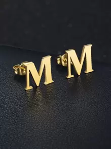 MONALLY 1雙字母設計耳釘 - 金黃色 - 查看 7