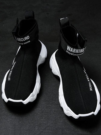 Sporty Sneakers For Men, Build For Gym Letter Graphic Sock Sneakers