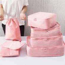 7入組套旅行收納袋套裝旅行收納袋衣物收納袋、包裝盒套裝、行李箱收納袋套裝帶鞋類盥洗用品和洗衣袋學校用品大學宿舍必需品學生房間裝飾臥室裝飾 - 粉色 - 查看 2